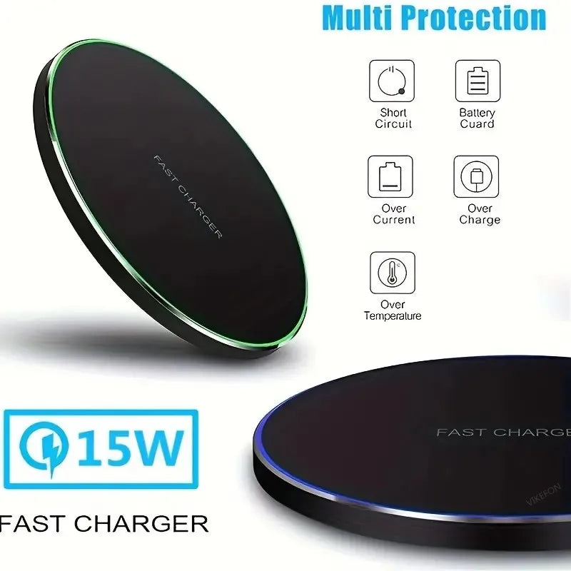 Carregador rápido sem fio Pad Stand Desktop Mobile Phone Charging Dock Station para iPhone 15 14 13 12 11 X Samsung Xiaomi Huawei
