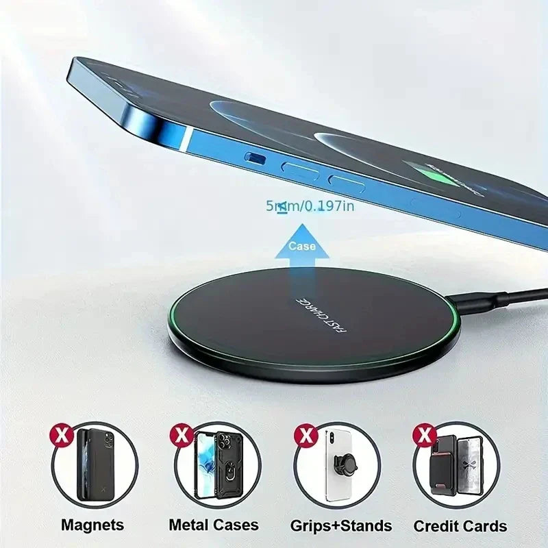 Carregador rápido sem fio Pad Stand Desktop Mobile Phone Charging Dock Station para iPhone 15 14 13 12 11 X Samsung Xiaomi Huawei