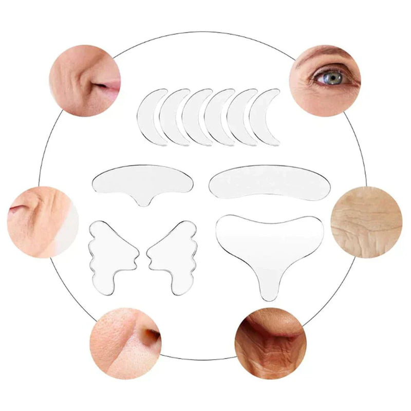 Kit de Adesivos para Rugas e Linhas de Expressão Reutilizável - Facial, Pescoço e Colo