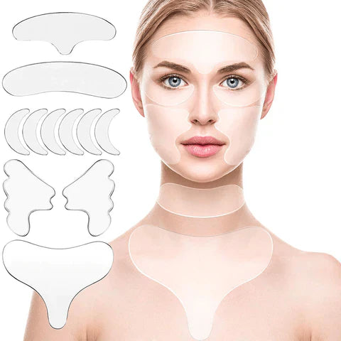 Kit de Adesivos para Rugas e Linhas de Expressão Reutilizável - Facial, Pescoço e Colo